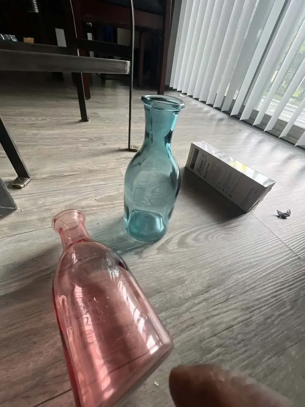 Set of 2 Vintage Style Colored Glass Bud Vases Pink and Blue